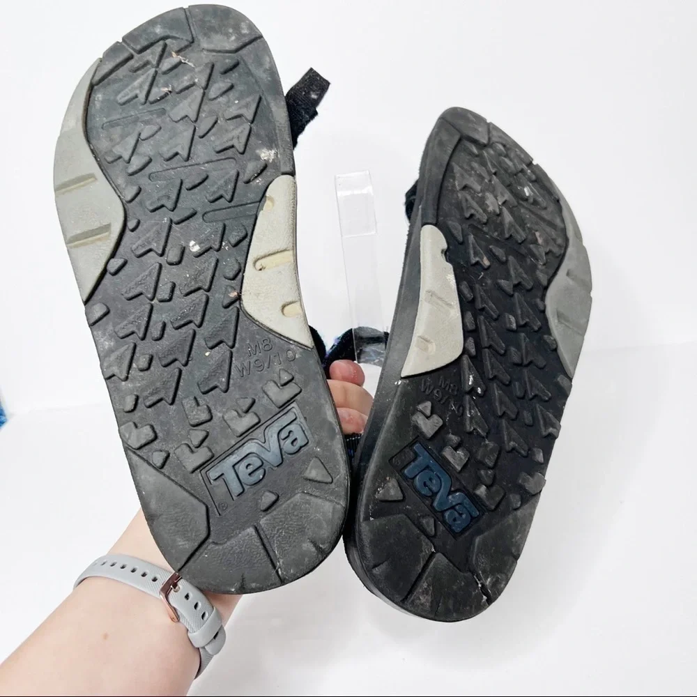 Vintage Y2K Teva Black Blue Strappy Hiking Water Sandals Size 8 Men’s